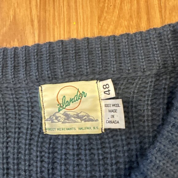 Vintage Islander Henley Sweater Canada Blue Chunky Knit Mens 48 XL Fisherman - Picture 2 of 5